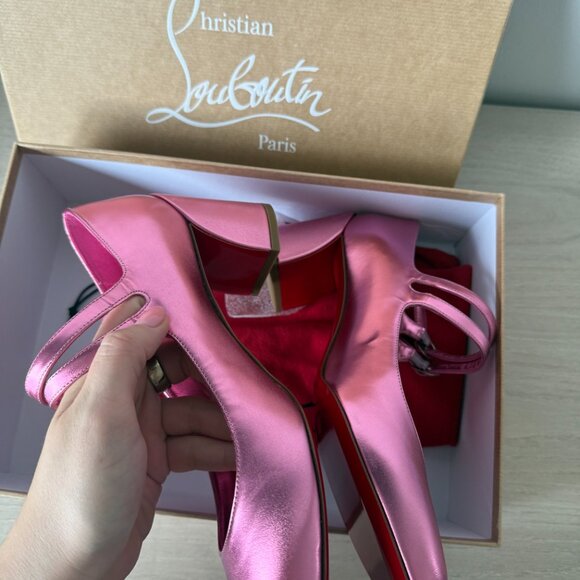 NWT Christian Louboutin Miss Jane 55 Mary Jane Pumps In Glam Pink Metallic - Picture 12 of 12